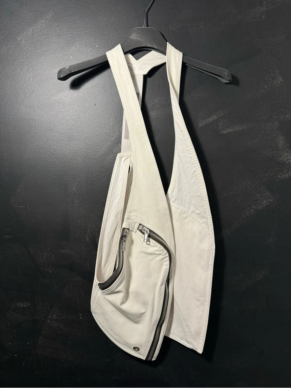 Rick Owens Off-White Leather Harness Vest with Zip Details